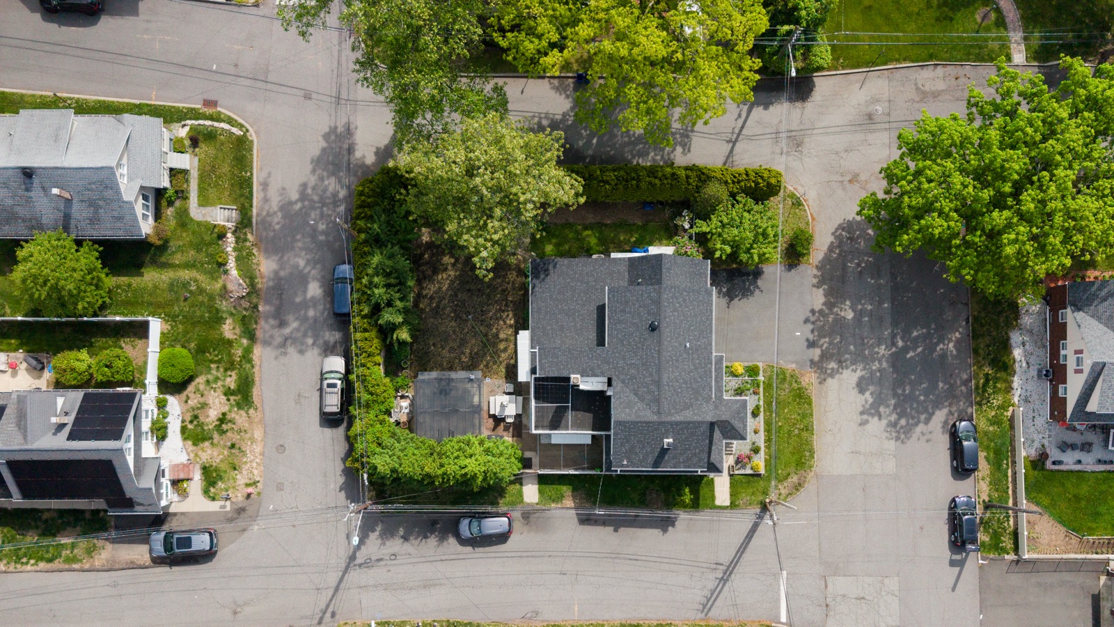 Aerial drone neighborhood view